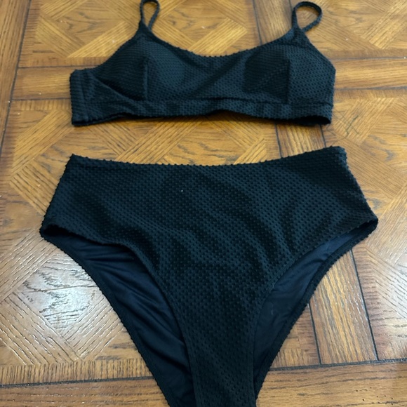 CUPSHE Bikini Sets Two Piece Bathing Suit High Waisted Ribbed Texture - Picture 4 of 9